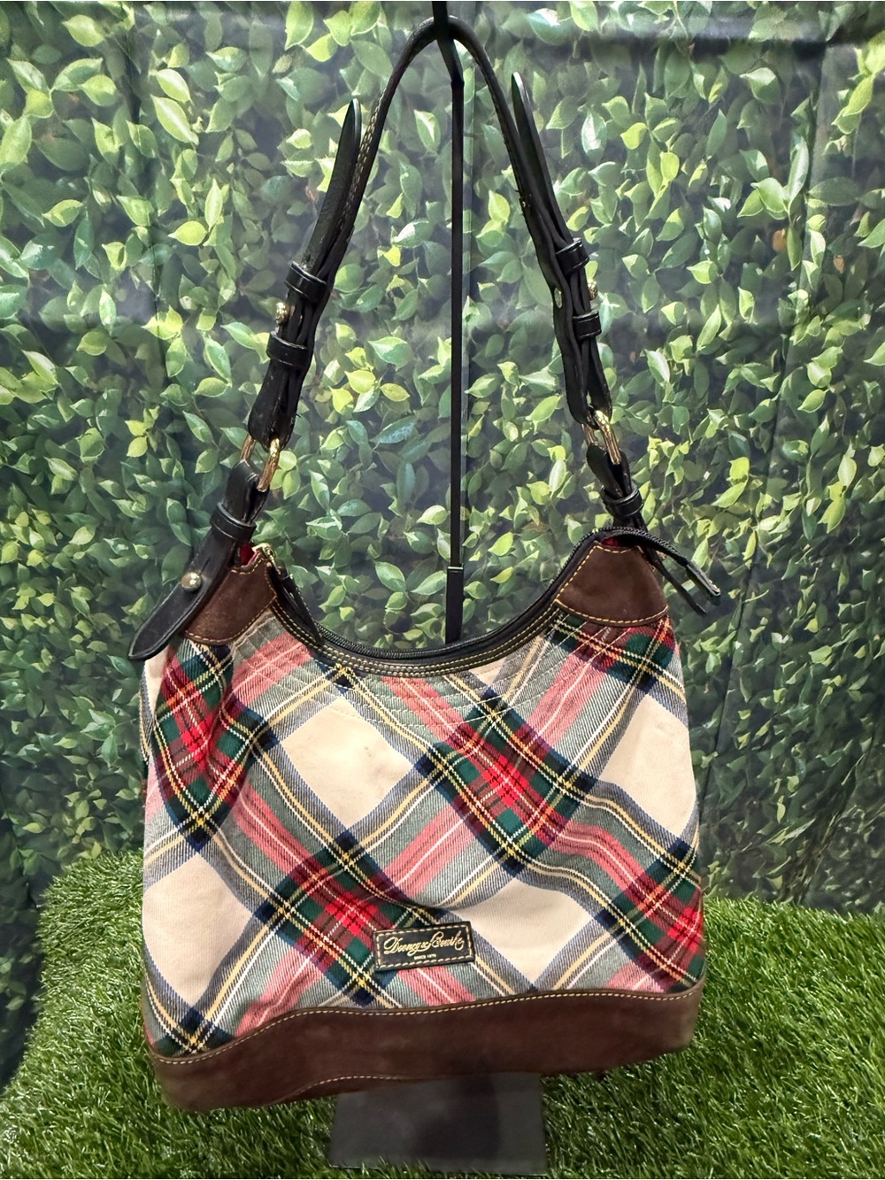 Dooney & Bourke Tartan Large Erica Hobo Shoulder Bag Cream/White Plaid Multi